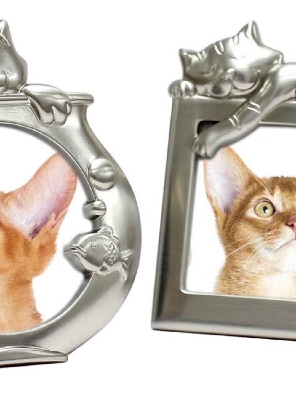 Silver Cat-Themed Photo Frame for Pets - Decorative Display